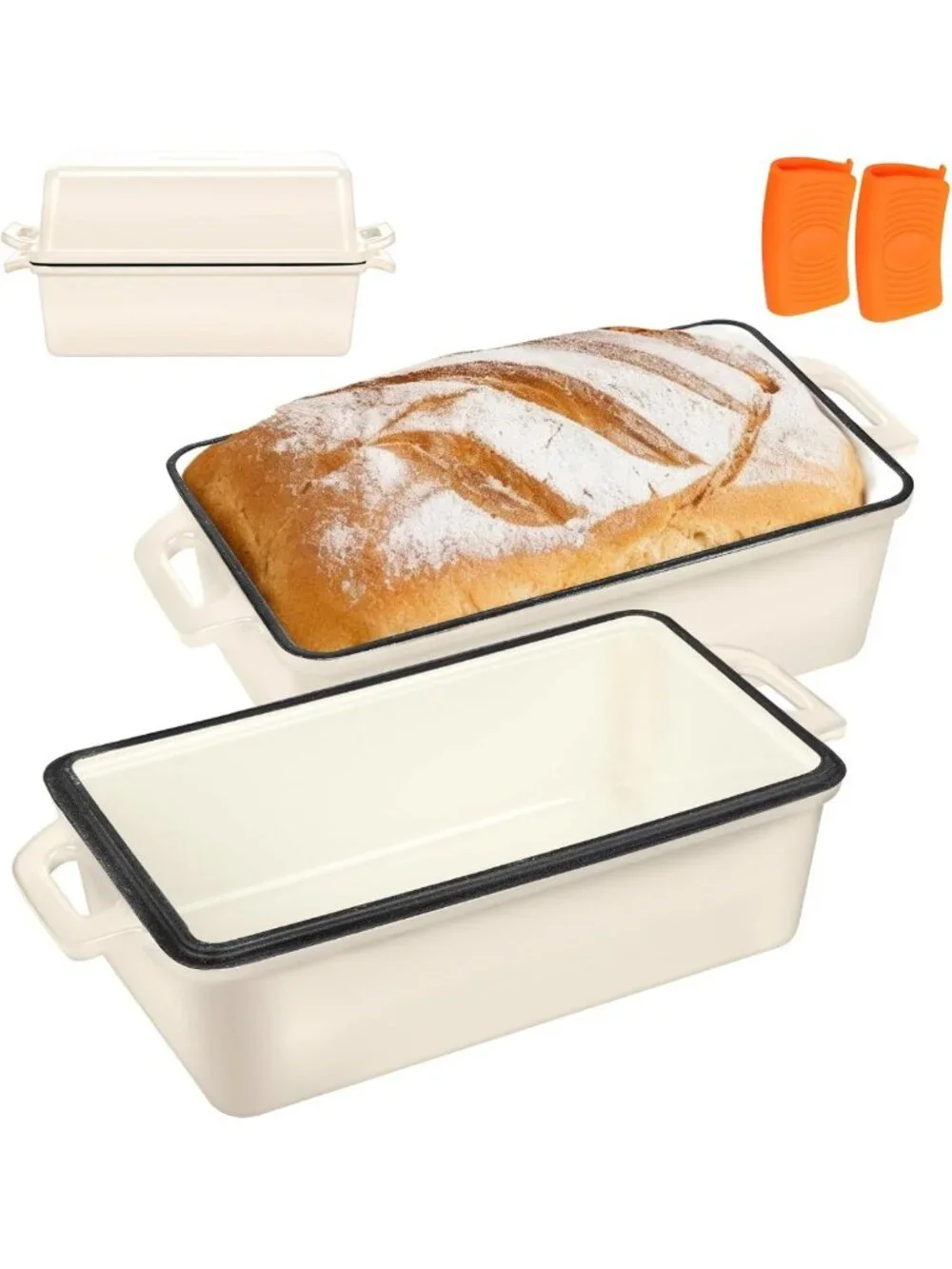 2-in-1 Enameled Cast Iron Bread Pan with Lid - Perfect for Sourdough, Cake
